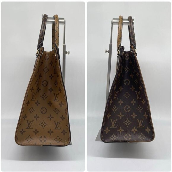 Authentic Louis Vuitton On The Go Tote Reverse Monogram Giant MM Brown Tan LV - Picture 7 of 15